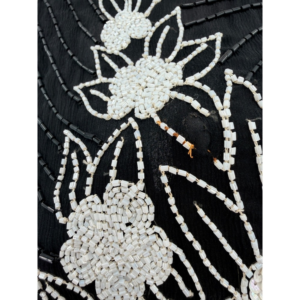J.K.‎ Laing Vintage Silk Beaded Floral Shift Dress Black White XL Keyhole Back - Picture 3 of 7